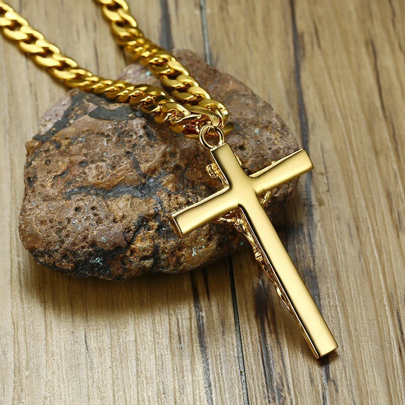 Cross Jesus Stainless Steel Pendant Necklace Hip Hop Cuban within Cuban Link Crucifix Necklace 24 in