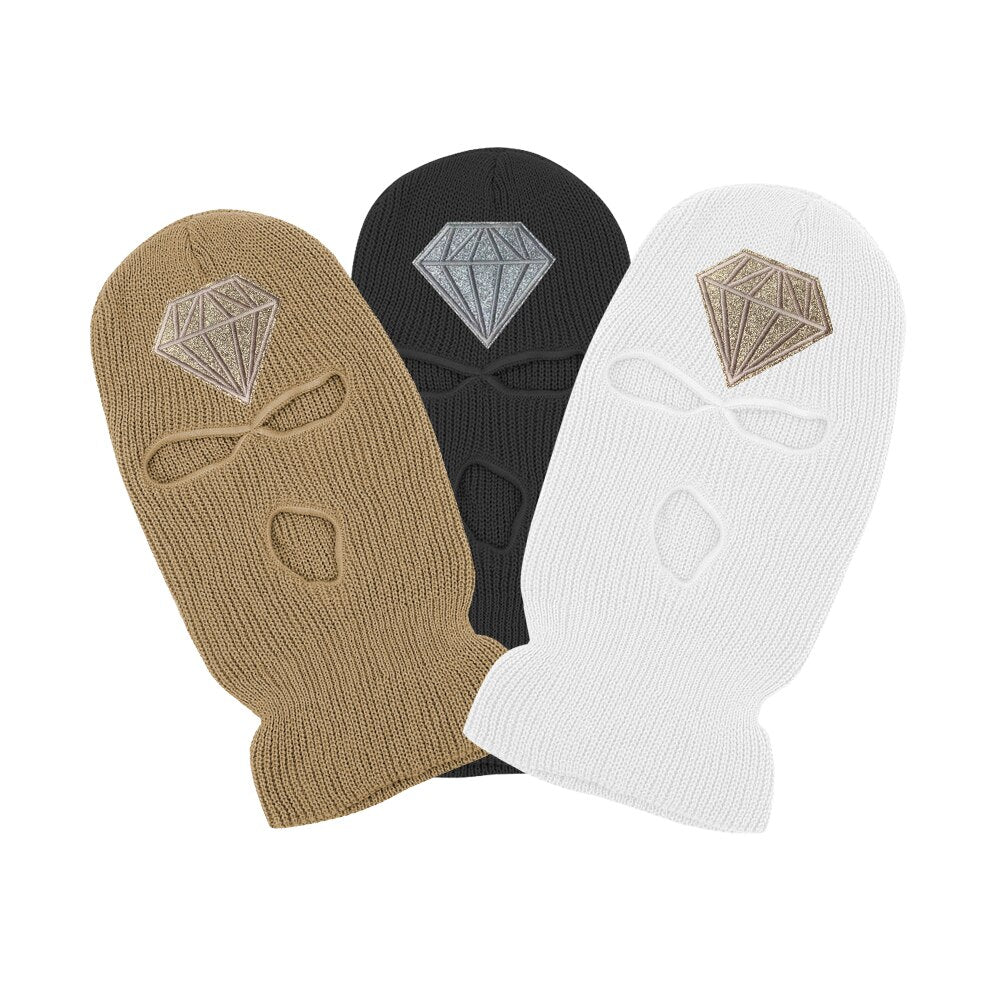 Diamond Glitter Printed 3 Hole Full Face Cap Embroidery Letter Ski Beanies Design Keep Warm Headgear Mask Tactical Balaclava Hat