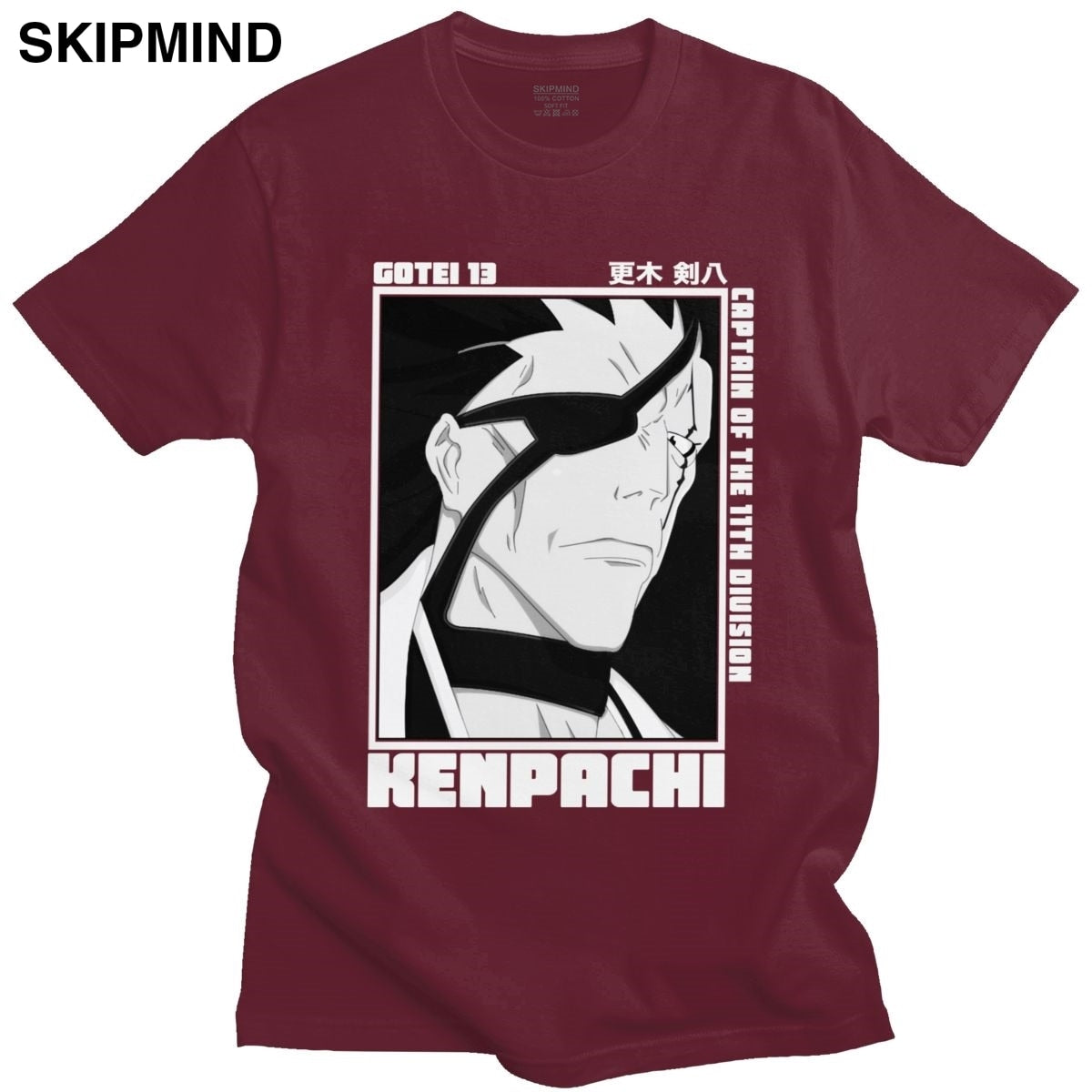 Trendy Mens Anime Manga Kenpachi Zaraki T-Shirt Short Sleeve Round-neck Cotton Tshirt Graphic Bleach Tee Shirt Slim Fit Clothes