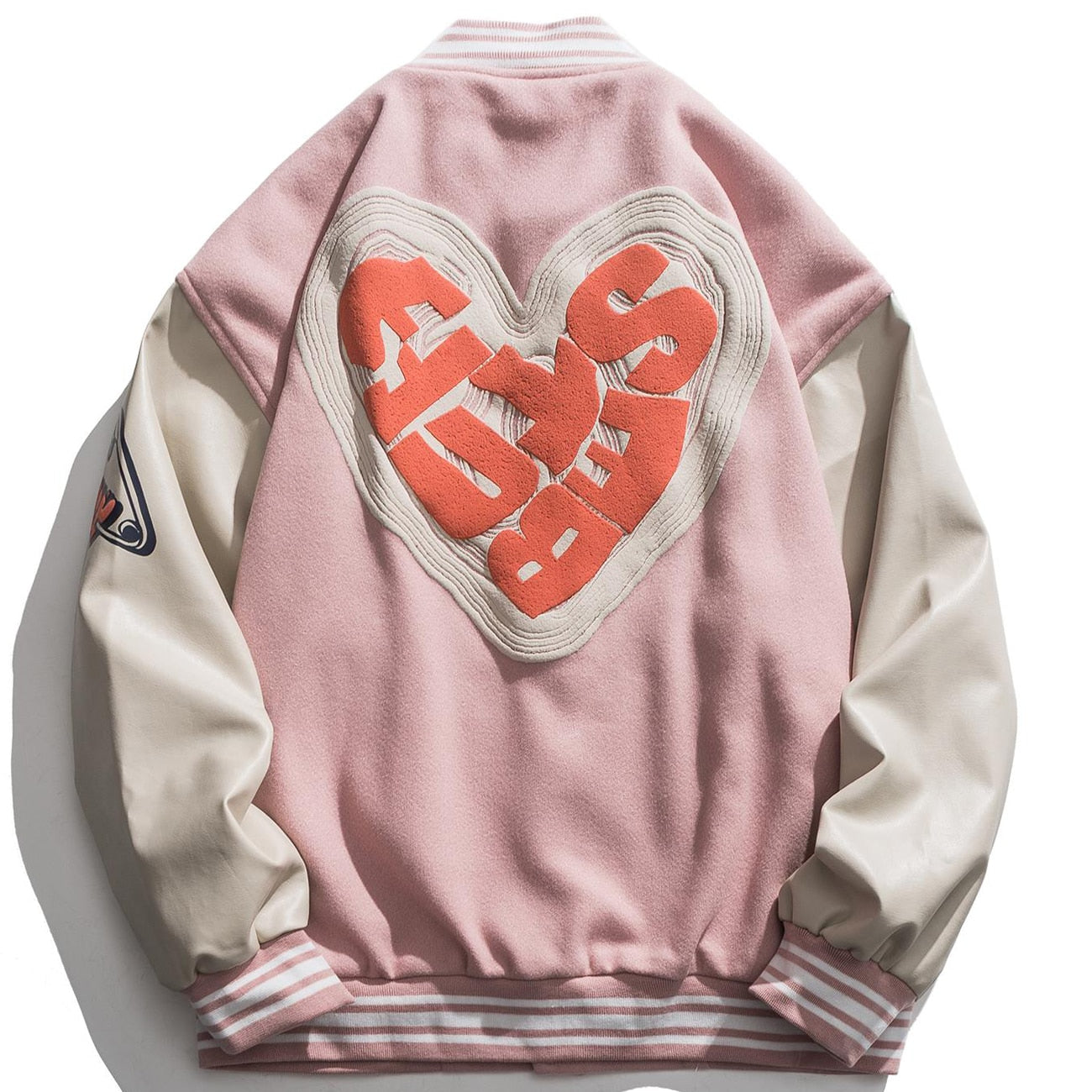 LACIBLE Streetwear Love Pattern Baseball Jacket Men Tops Hip Hop Patchwork Letter Print Varsity Jacket Women Outwear Autumn Coat