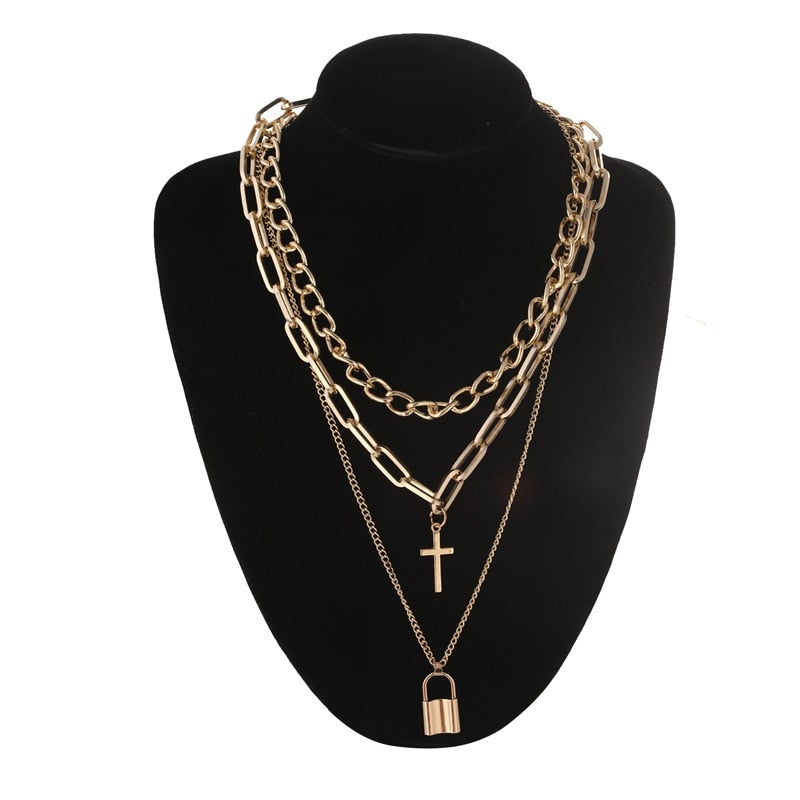 Layered Chain Necklace Cool Lock Goth Accessories Grunge Style Fairy Core Choker 2000s Aesthetic Y2k E Girl Jewelry