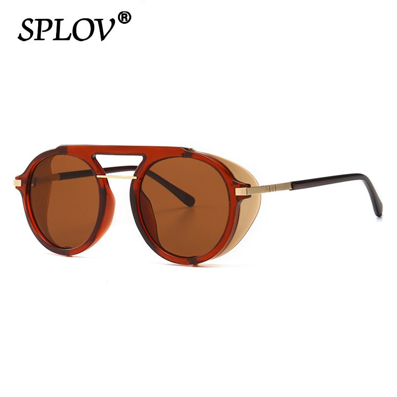 Retro Round Steampunk Sunglasses Men Women Brand Designer Vintage Wrap Shades Double Beam Eyewear Street Fashion Oculos de sol