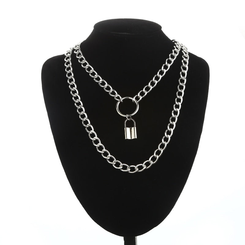 Layered Chain Necklace Cool Lock Goth Accessories Grunge Style Fairy Core Choker 2000s Aesthetic Y2k E Girl Jewelry