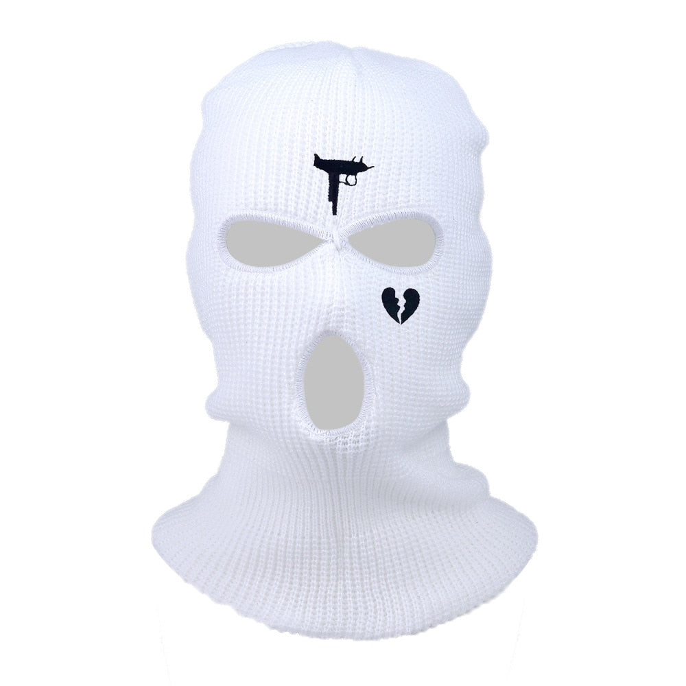 3Holes Winter Warm Unisex Balaclava Mask Hat Embroidery Full Face Mask Knitted Cycling Ski Snowboard Hat Cap Hip Hop Beanie Gift