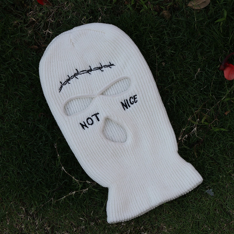 NOT NICE Embroidery Three-hole Balaclava Knit Hat Army Tactical CS Winter Ski Riding Mask Beanie Prom Party Mask Warm Mask