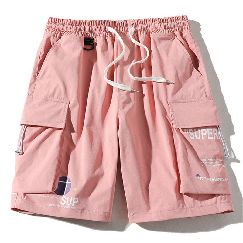 FOJAGANTO Men Summer Cargo Shorts Trend Brand Men High Street Drawstring Knee Length Shorts Fashion Printing Casual Shorts Male