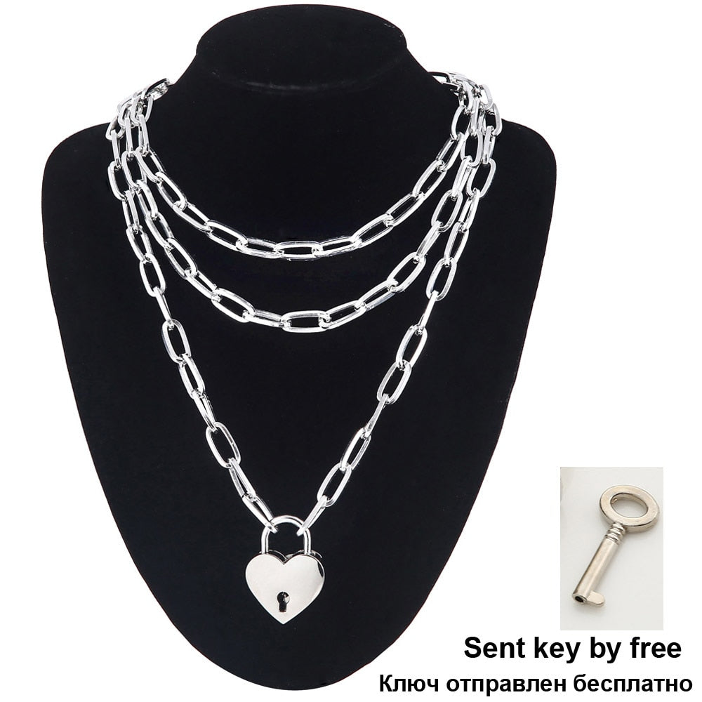 Layered Chain Necklace Cool Lock Goth Accessories Grunge Style Fairy Core Choker 2000s Aesthetic Y2k E Girl Jewelry