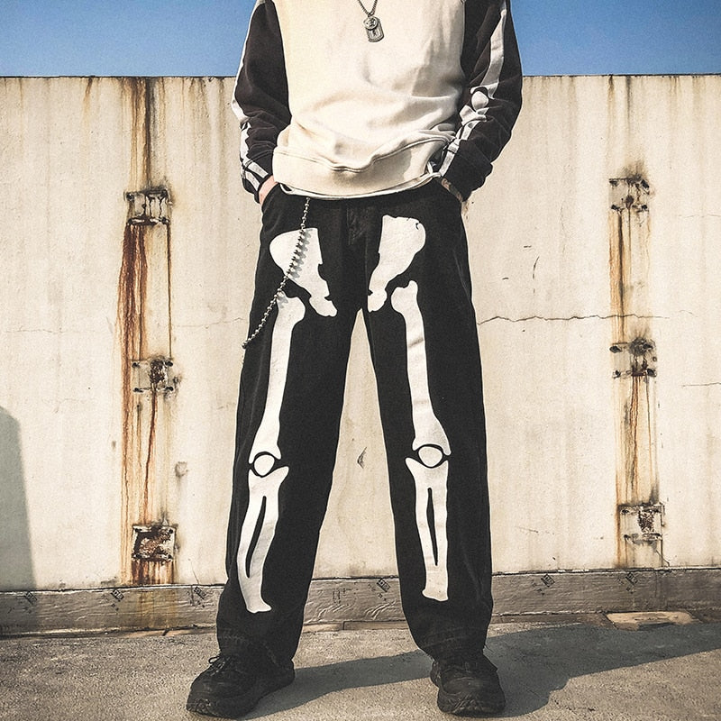 LAPPSTER Men Skeleton Oversized Black Jeans Pants 2023 Denim Mens Streetwear Hip Hop Harem Pants High Wasit Denim Pants Overalls