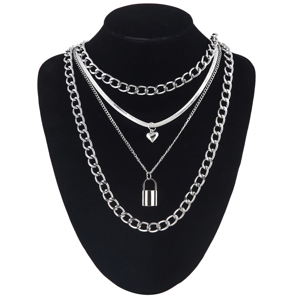 Layered Chain Necklace Cool Lock Goth Accessories Grunge Style Fairy Core Choker 2000s Aesthetic Y2k E Girl Jewelry