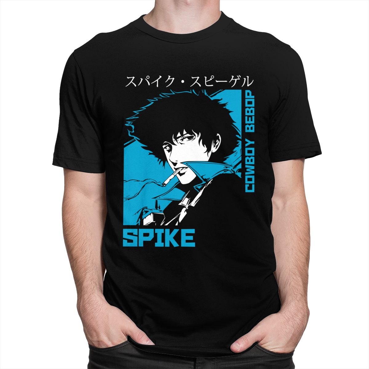 Classic 90s Anime Cowboy Bebop T-shirt Men  Short Sleeve Spike Spiegel Graphic T Shirt Pure Cotton Manga Tee Tops Clothing Gift