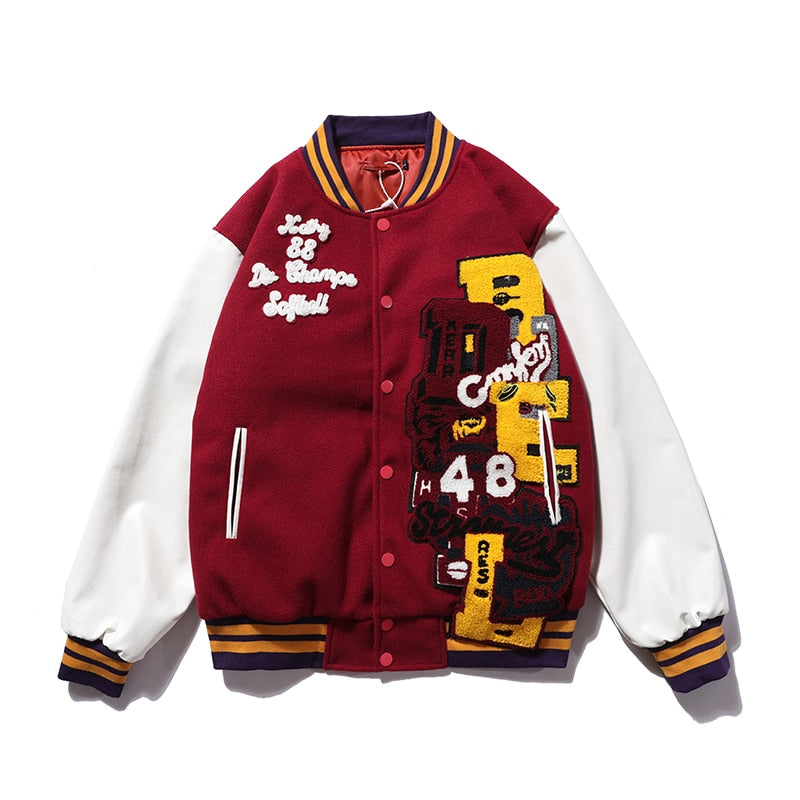 Dark Icon PU Leather Patchwork Bomber Jacket Embroidery Padded Thick Winter Men's Jackets Baseball Jacket Man
