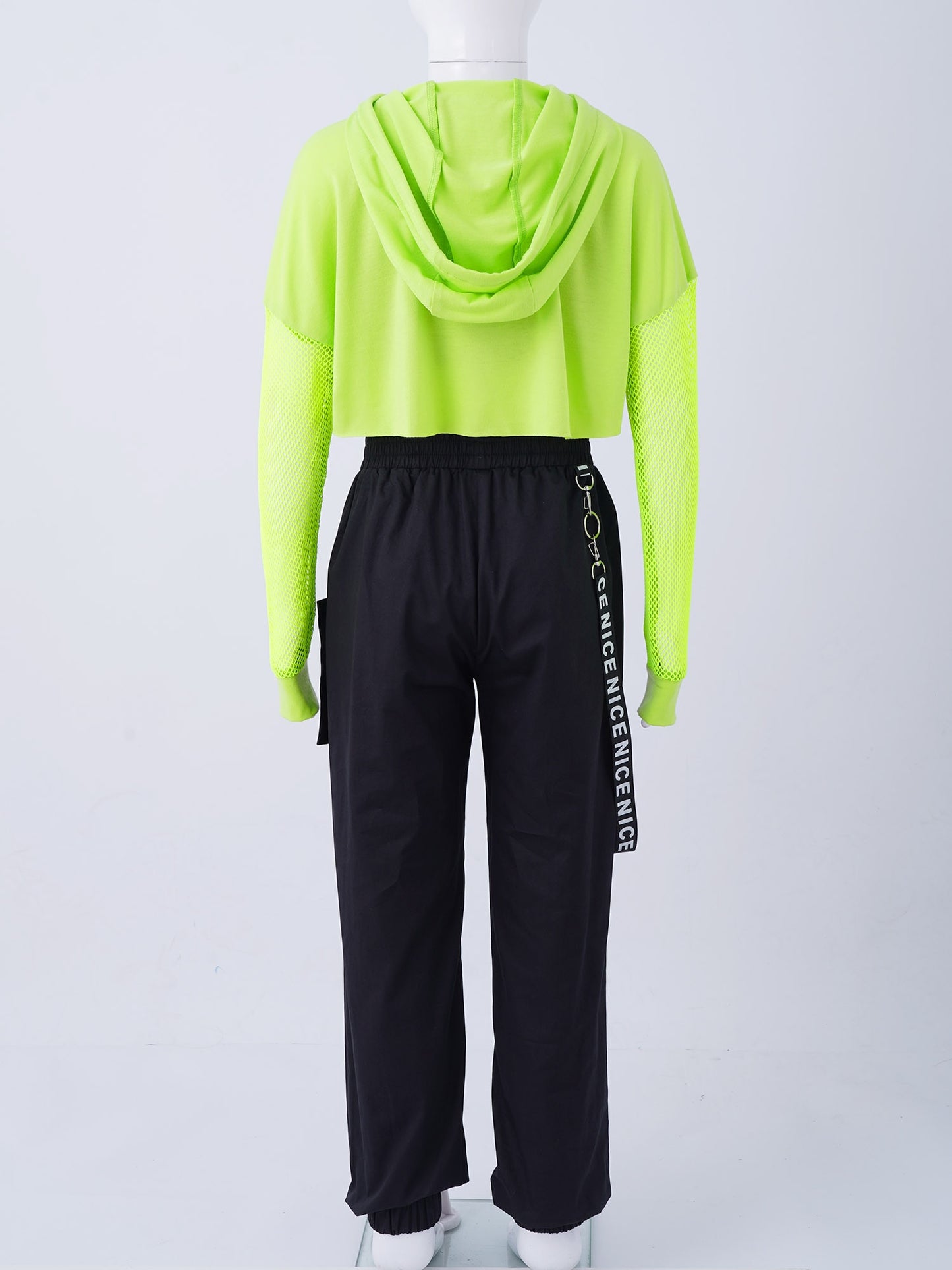 Hip Hop Girls Clothing Jazz Costumes Kids Hooded Net Cover Up Tops With Crop Vest And Pants Sports Set Modern Dance Street Wear