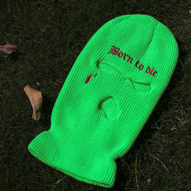 NOT NICE Embroidery Three-hole Balaclava Knit Hat Army Tactical CS Winter Ski Riding Mask Beanie Prom Party Mask Warm Mask