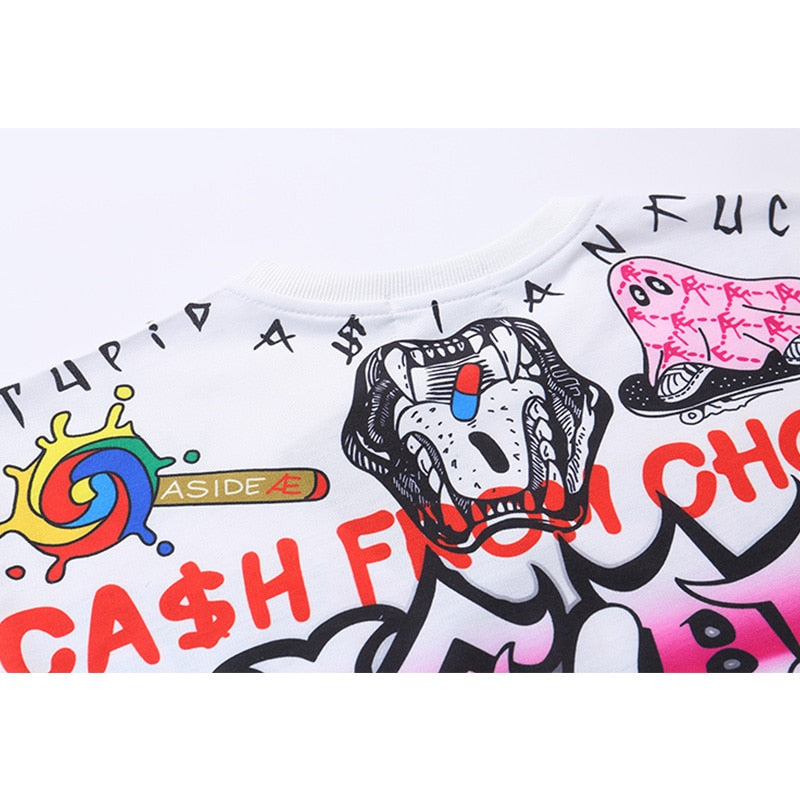Aolamegs T Shirt Men Graffiti Cartoon Printed Men's Tee Shirts Short Sleeve T Shirt Fashion High Street Tees Summer Streetwear
