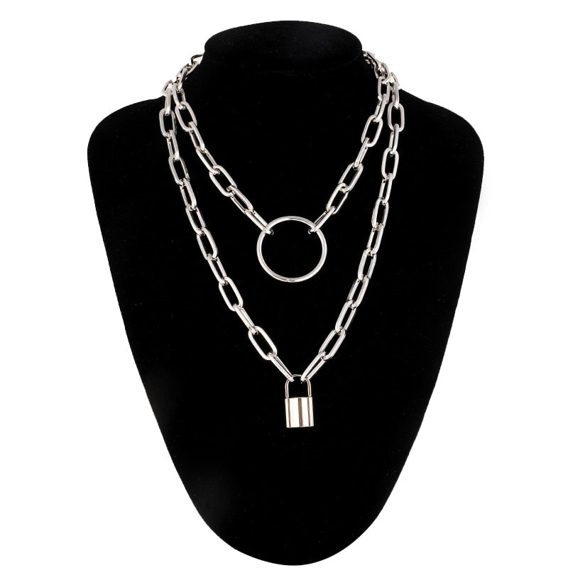 Layered Chain Necklace Cool Lock Goth Accessories Grunge Style Fairy Core Choker 2000s Aesthetic Y2k E Girl Jewelry