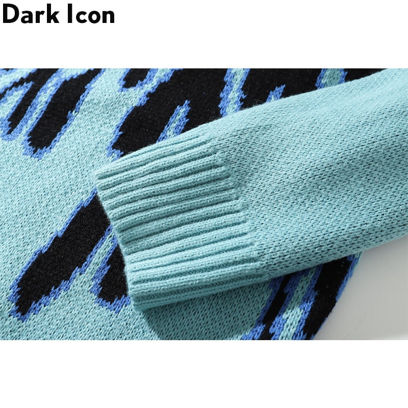 DARK ICON Blue Flame Sweater Me 2019 Winter Streetwear Men's Sweaters Pullover Knitwear Sweater for Men