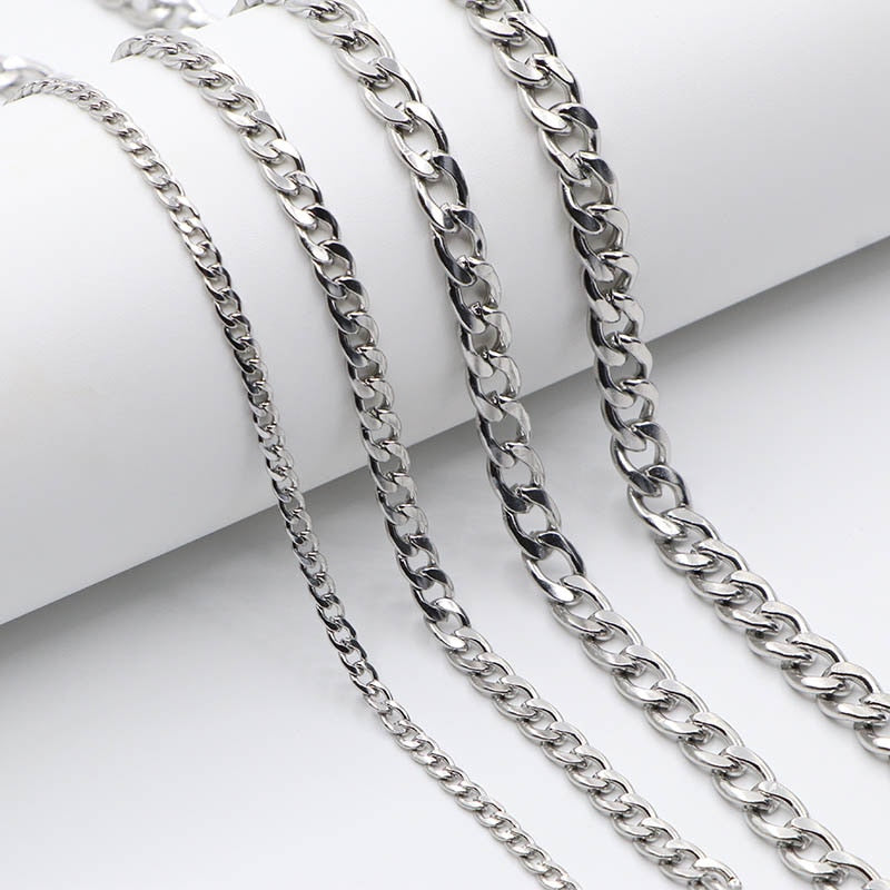 Women Men's Necklace Stainless Steel Curb Cuban Link NK Chain Steel Color Basic Punk Male Choker Jewelry Gifts Free Shipping
