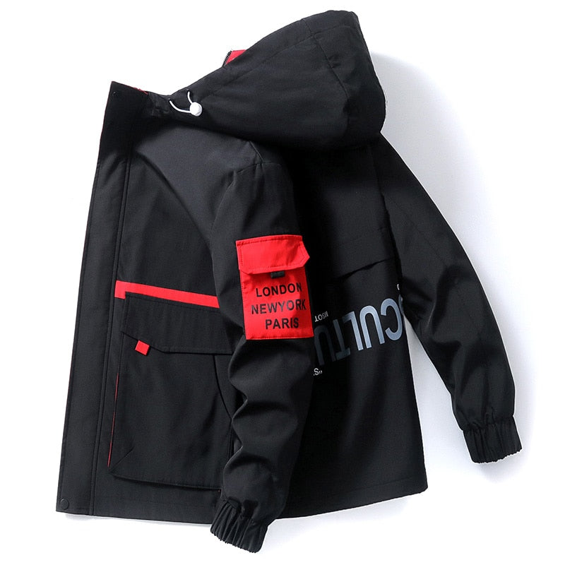 New Trend 2023 Spring Men's Hooded Jackets Casual Street Wear Autumn Thin Cargo Coat Short Windbreaker Youth Hip Hop Top Clothes
