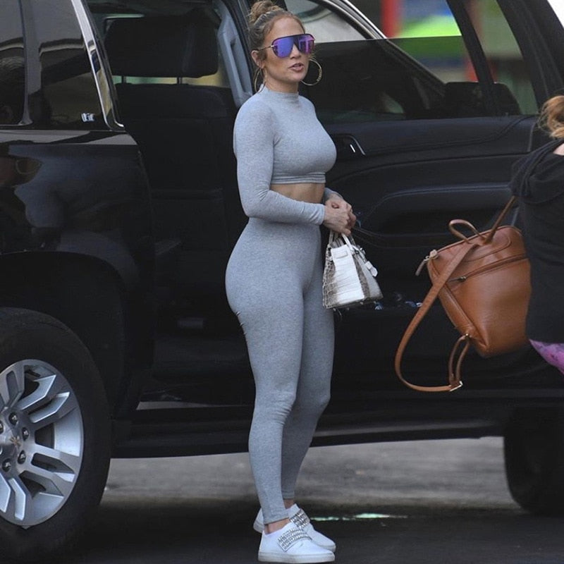 Winter Fitness 2 Two Piece Set Women Lounge wear Long Sleeve Crop Top + Leggings Bodycon Tracksuit Women Outfits Jogging Femme