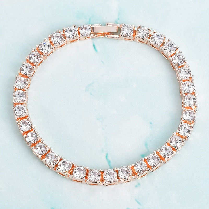 4mm Tin Alloy Gold Color Iced Bracelet Men's Hip Hop Tennis Chain Street Rock Jewelry