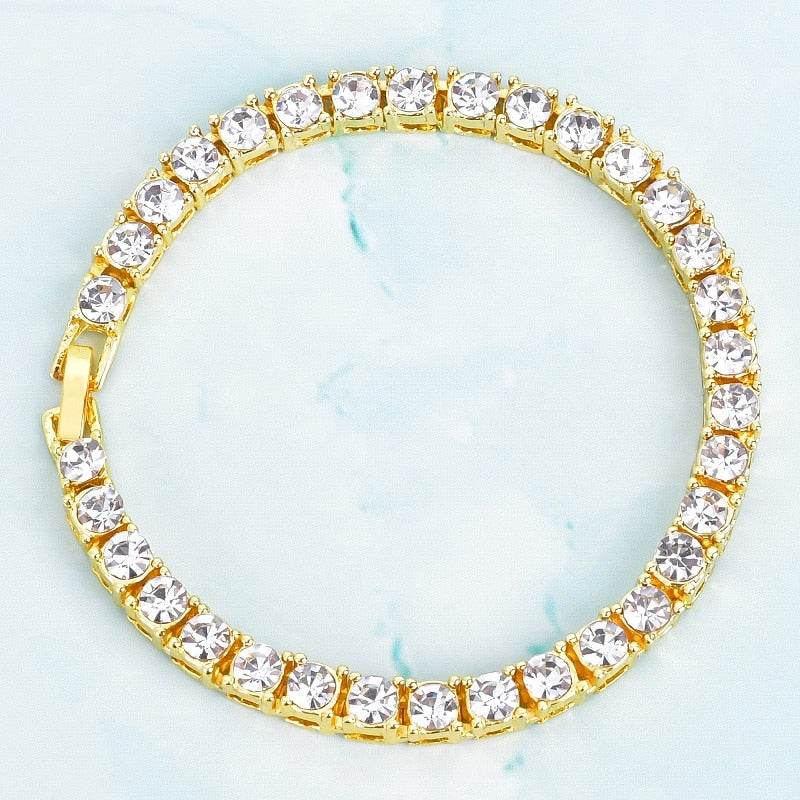 4mm Tin Alloy Gold Color Iced Bracelet Men's Hip Hop Tennis Chain Street Rock Jewelry