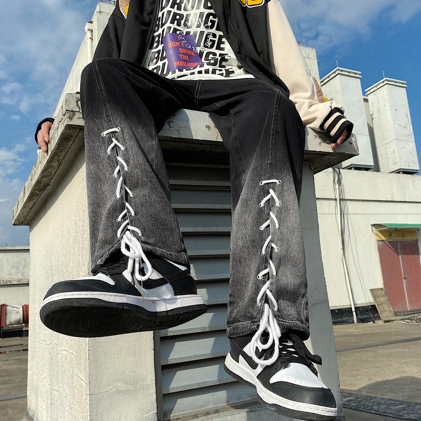 LAPPSTER Men Skeleton Oversized Black Jeans Pants 2023 Denim Mens Streetwear Hip Hop Harem Pants High Wasit Denim Pants Overalls