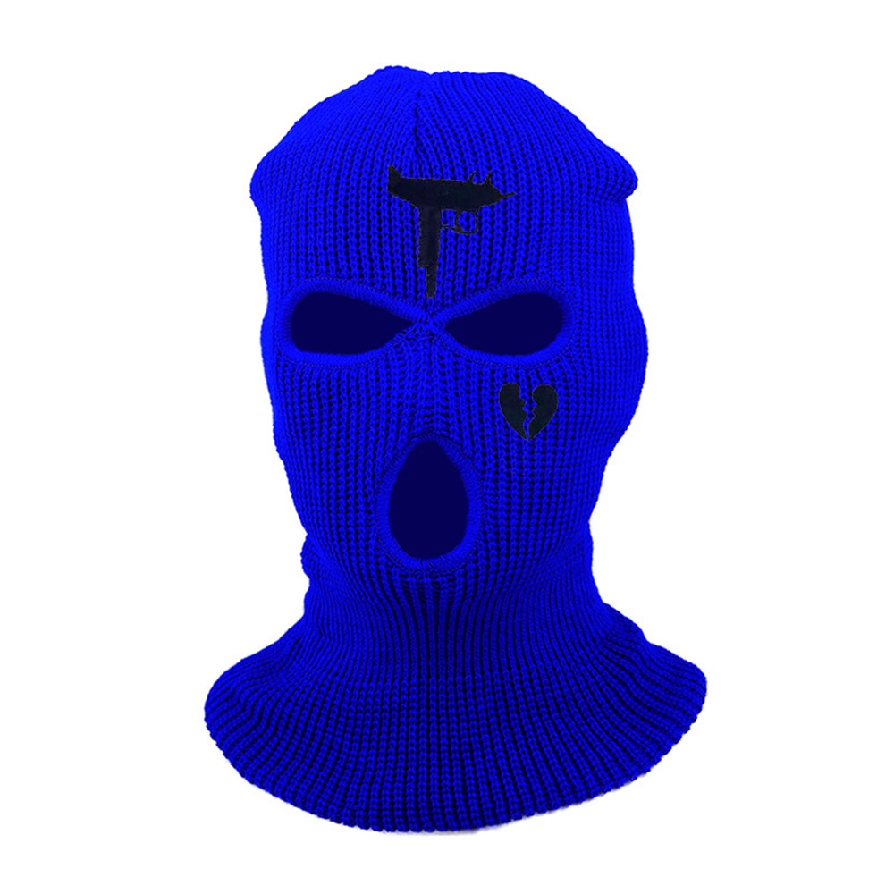 3Holes Winter Warm Unisex Balaclava Mask Hat Embroidery Full Face Mask Knitted Cycling Ski Snowboard Hat Cap Hip Hop Beanie Gift
