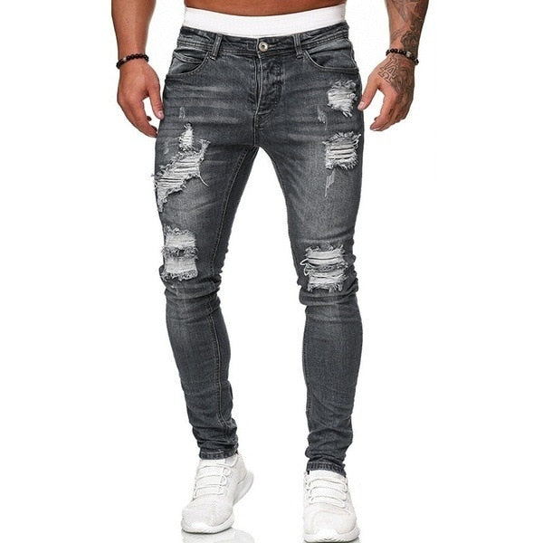 Men High Waist Fashion Jean Spring Summer Boyfriend Motorcycle Street Wear Skinny Casual Denim Pants Jeans Straight Trousers