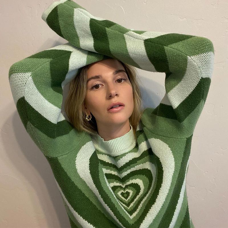 Y2K Knitted Sweater Aesthetics Heart Striped Pullovers Sweater Girls Sweet Long Sleeve Turtleneck Jumper Autumn Streetwear
