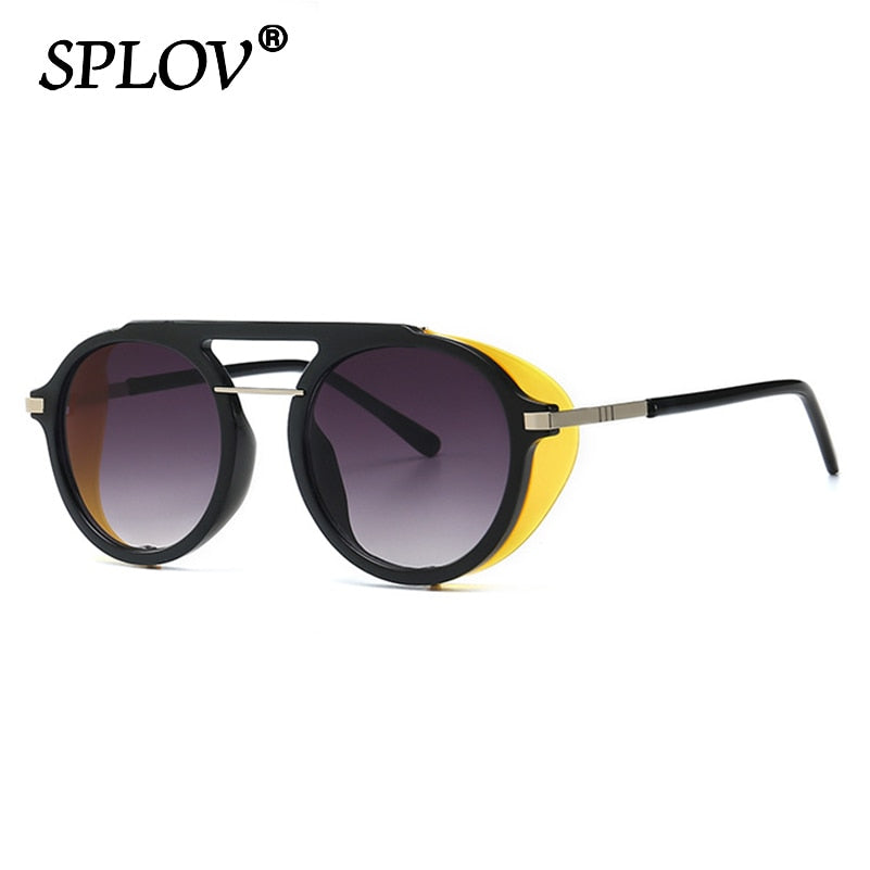 Retro Round Steampunk Sunglasses Men Women Brand Designer Vintage Wrap Shades Double Beam Eyewear Street Fashion Oculos de sol