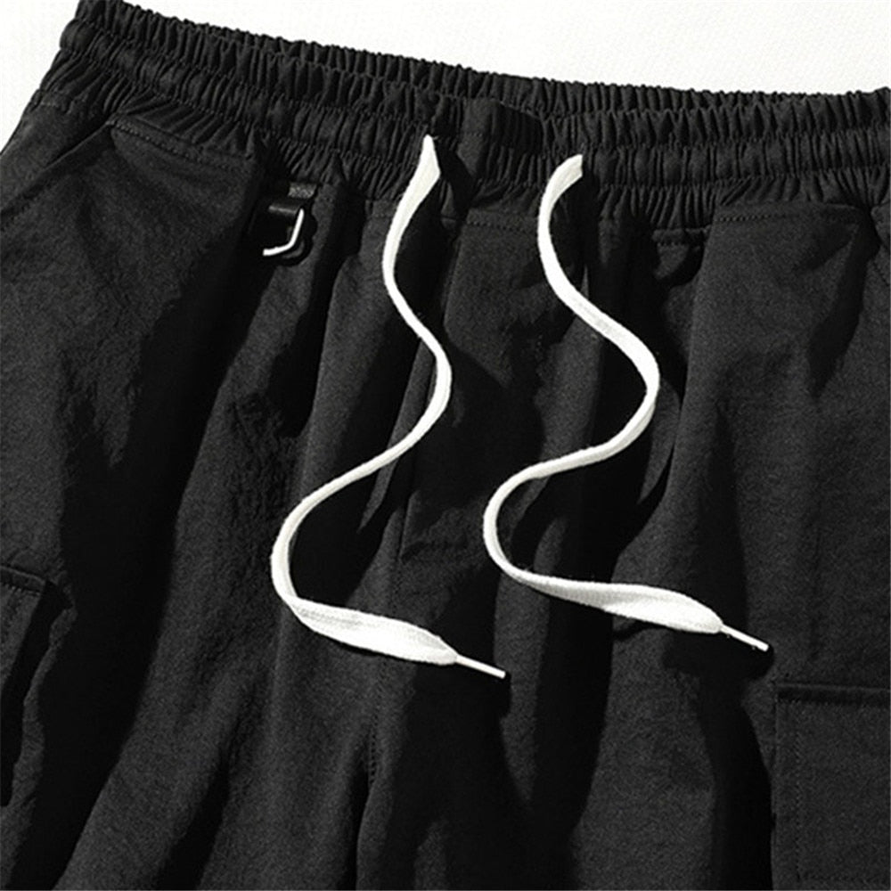 FOJAGANTO Men Summer Cargo Shorts Trend Brand Men High Street Drawstring Knee Length Shorts Fashion Printing Casual Shorts Male