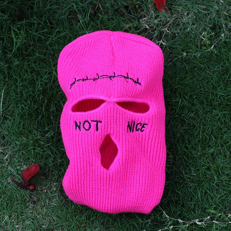 NOT NICE Embroidery Three-hole Balaclava Knit Hat Army Tactical CS Winter Ski Riding Mask Beanie Prom Party Mask Warm Mask