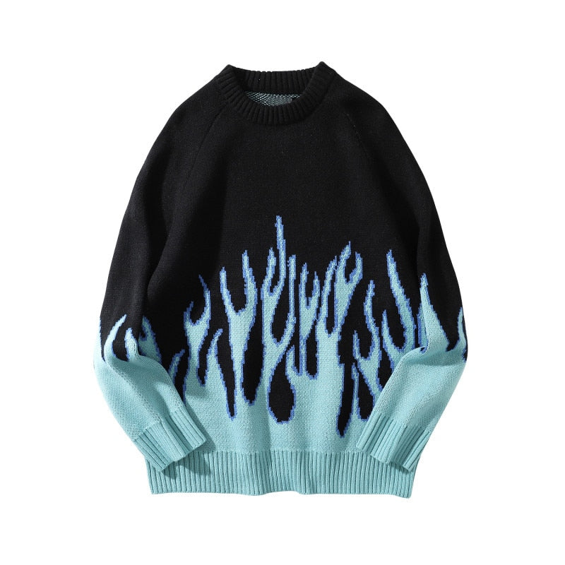 DARK ICON Blue Flame Sweater Me 2019 Winter Streetwear Men's Sweaters Pullover Knitwear Sweater for Men