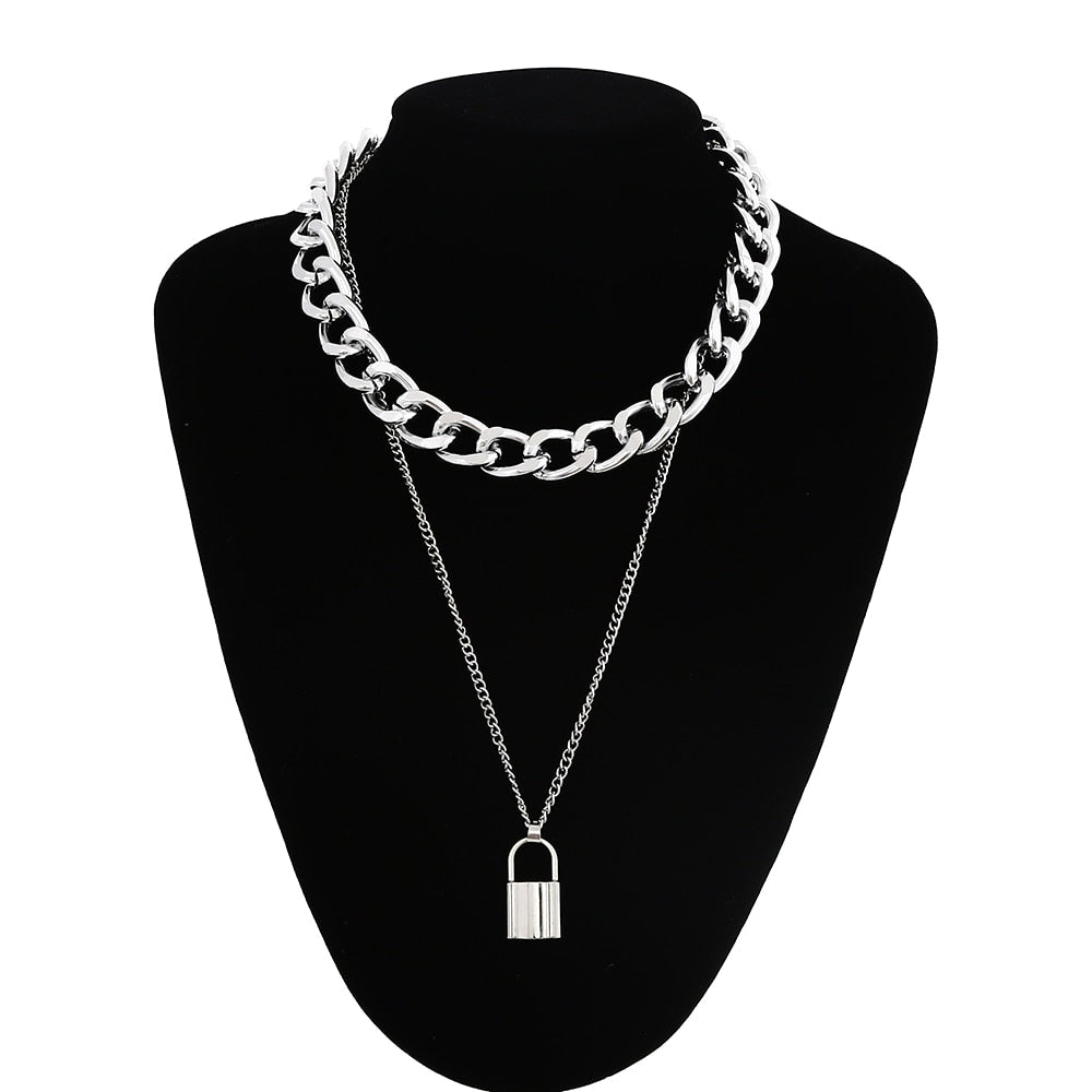 Layered Chain Necklace Cool Lock Goth Accessories Grunge Style Fairy Core Choker 2000s Aesthetic Y2k E Girl Jewelry