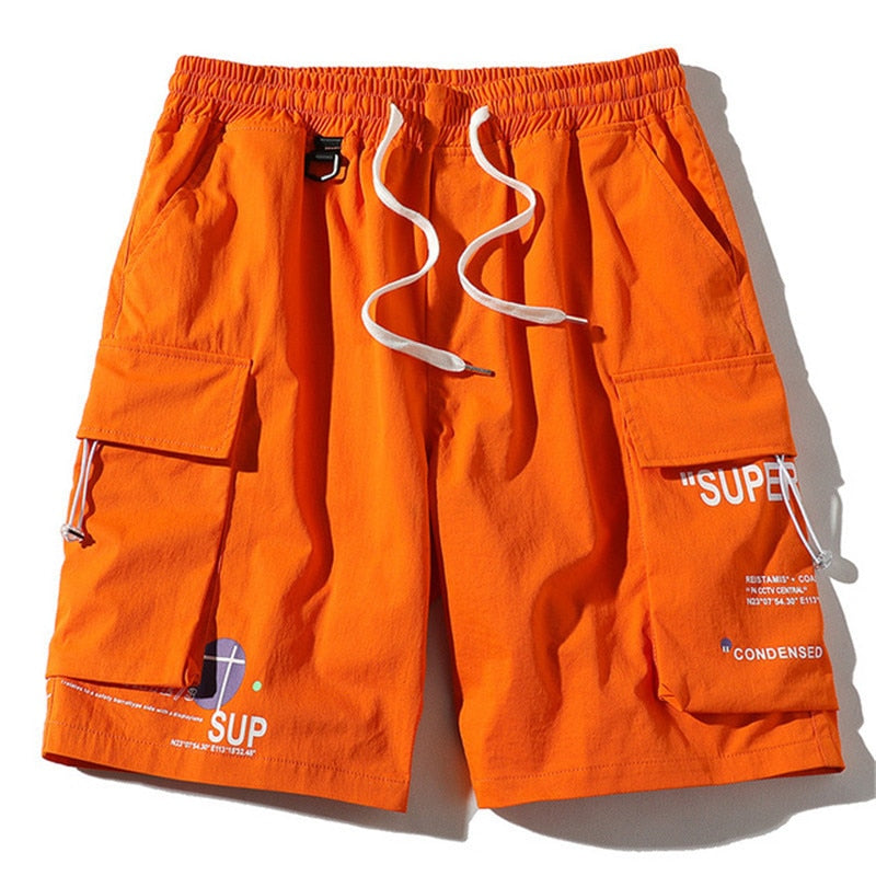 FOJAGANTO Men Summer Cargo Shorts Trend Brand Men High Street Drawstring Knee Length Shorts Fashion Printing Casual Shorts Male