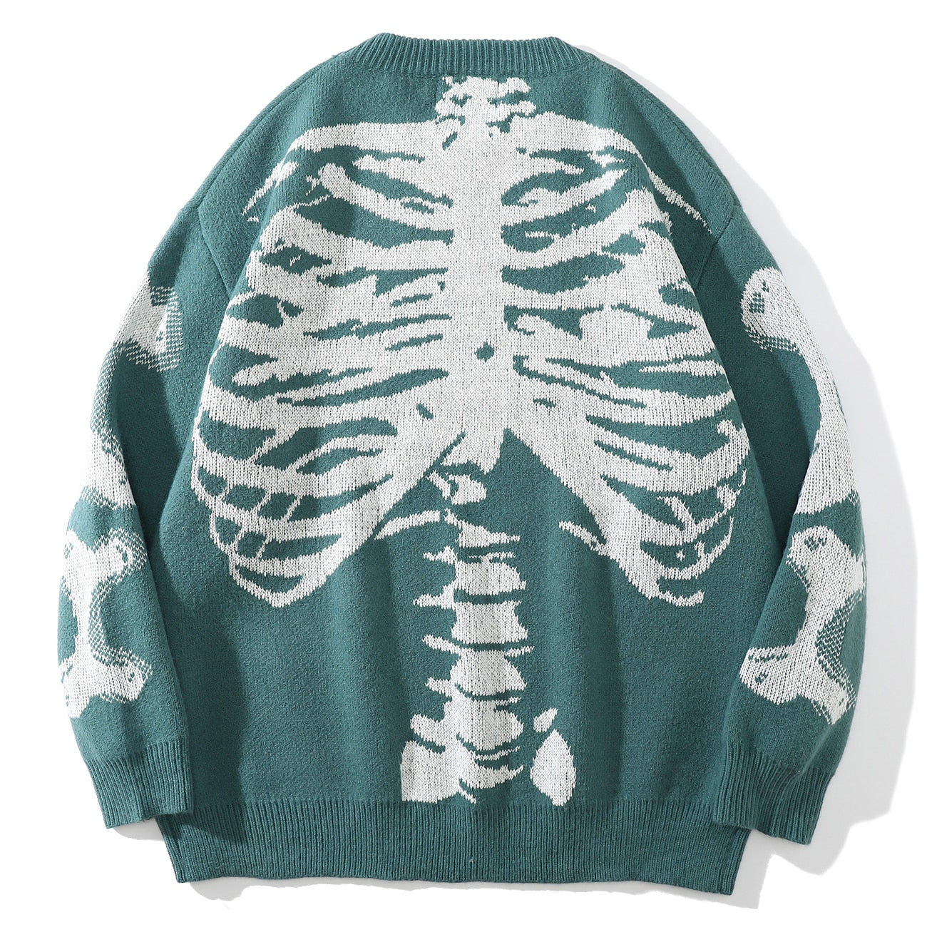 LACIBLE Harajuku Skeleton Bone Knitted Sweater Streetwear Jumpers Autumn Hip Hop Casual Pullover Sweater Men Fashion Loose Tops