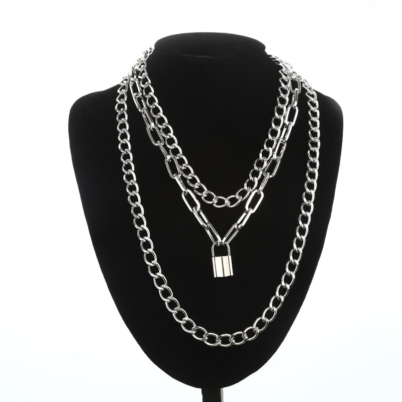 Layered Chain Necklace Cool Lock Goth Accessories Grunge Style Fairy Core Choker 2000s Aesthetic Y2k E Girl Jewelry