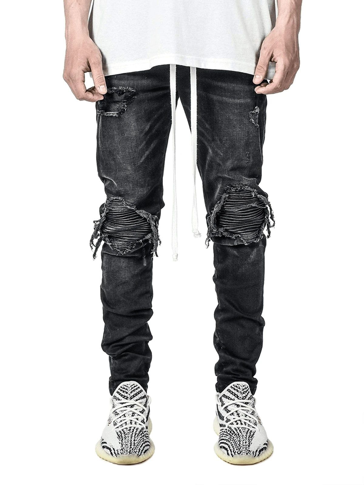 Men High Waist Fashion Jean Spring Summer Boyfriend Motorcycle Street Wear Skinny Casual Denim Pants Jeans Straight Trousers