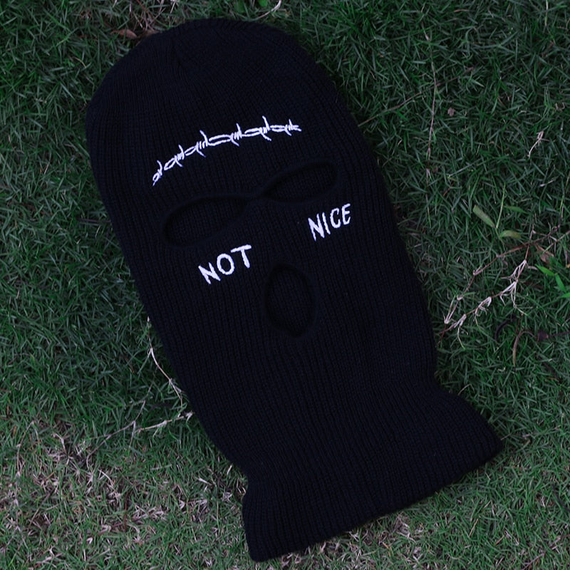 NOT NICE Embroidery Three-hole Balaclava Knit Hat Army Tactical CS Winter Ski Riding Mask Beanie Prom Party Mask Warm Mask