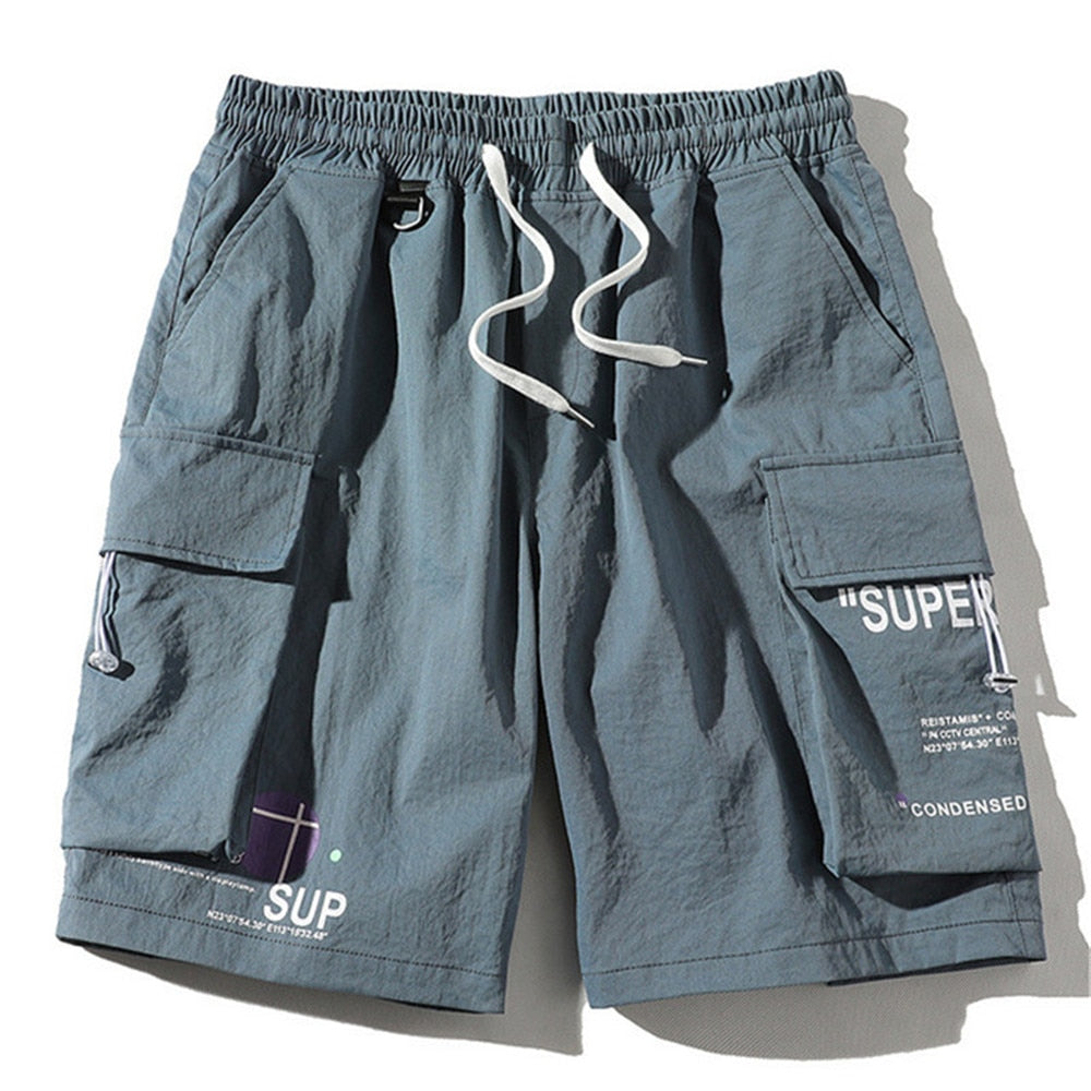 FOJAGANTO Men Summer Cargo Shorts Trend Brand Men High Street Drawstring Knee Length Shorts Fashion Printing Casual Shorts Male