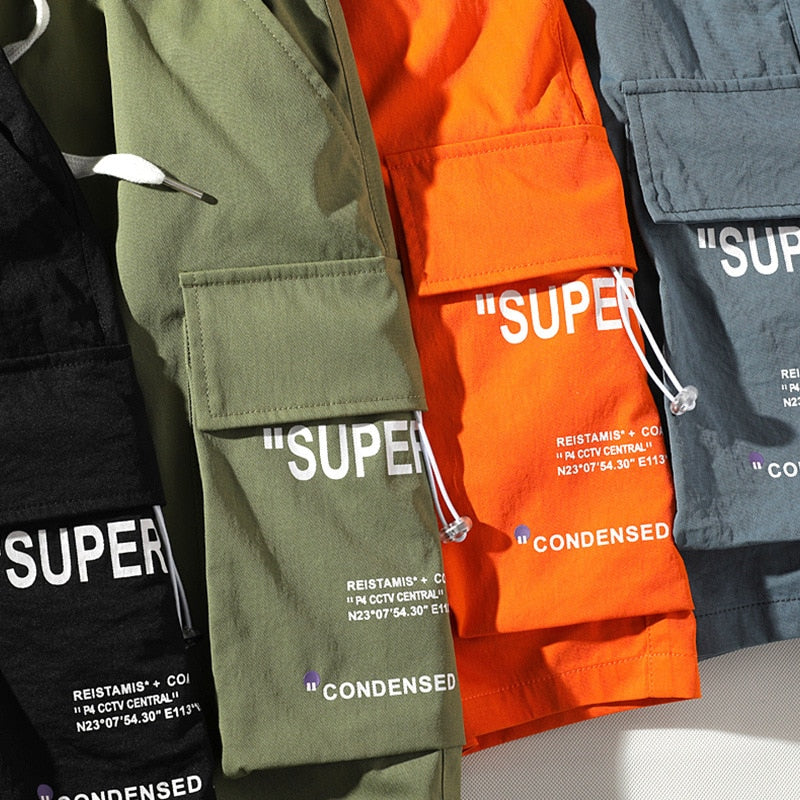 FOJAGANTO Men Summer Cargo Shorts Trend Brand Men High Street Drawstring Knee Length Shorts Fashion Printing Casual Shorts Male