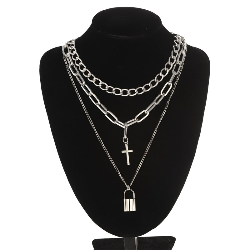Layered Chain Necklace Cool Lock Goth Accessories Grunge Style Fairy Core Choker 2000s Aesthetic Y2k E Girl Jewelry