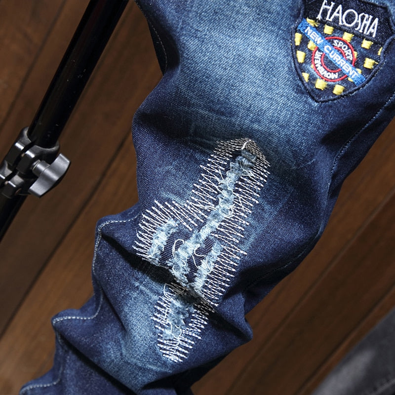 Male Jeans Men Men'S Jean Homme Denim Slim Fit Pants Trousers Blue Biker Printing Jeans For Men Skinny Casual Fashion Sweatpants