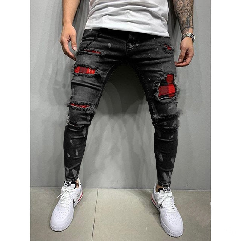 Men High Waist Fashion Jean Spring Summer Boyfriend Motorcycle Street Wear Skinny Casual Denim Pants Jeans Straight Trousers