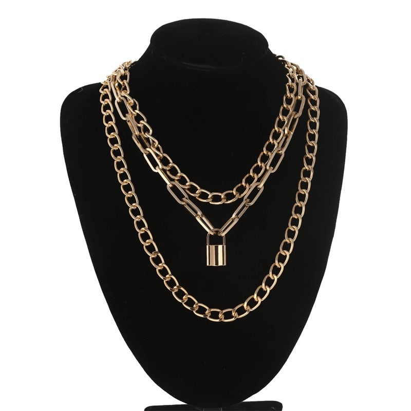 Layered Chain Necklace Cool Lock Goth Accessories Grunge Style Fairy Core Choker 2000s Aesthetic Y2k E Girl Jewelry