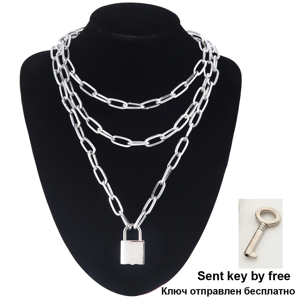 Layered Chain Necklace Cool Lock Goth Accessories Grunge Style Fairy Core Choker 2000s Aesthetic Y2k E Girl Jewelry