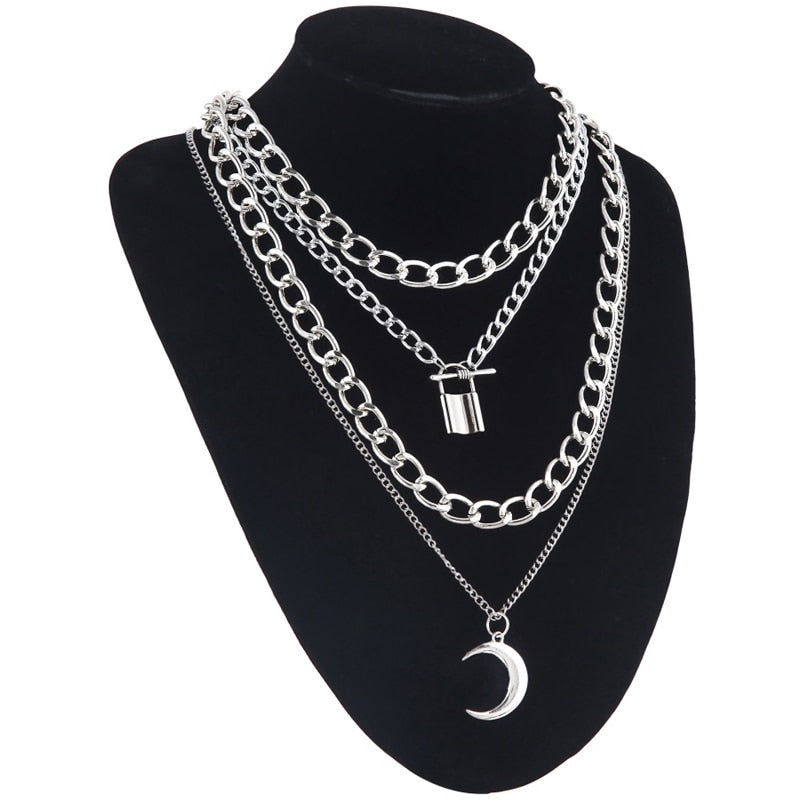 Layered Chain Necklace Cool Lock Goth Accessories Grunge Style Fairy Core Choker 2000s Aesthetic Y2k E Girl Jewelry