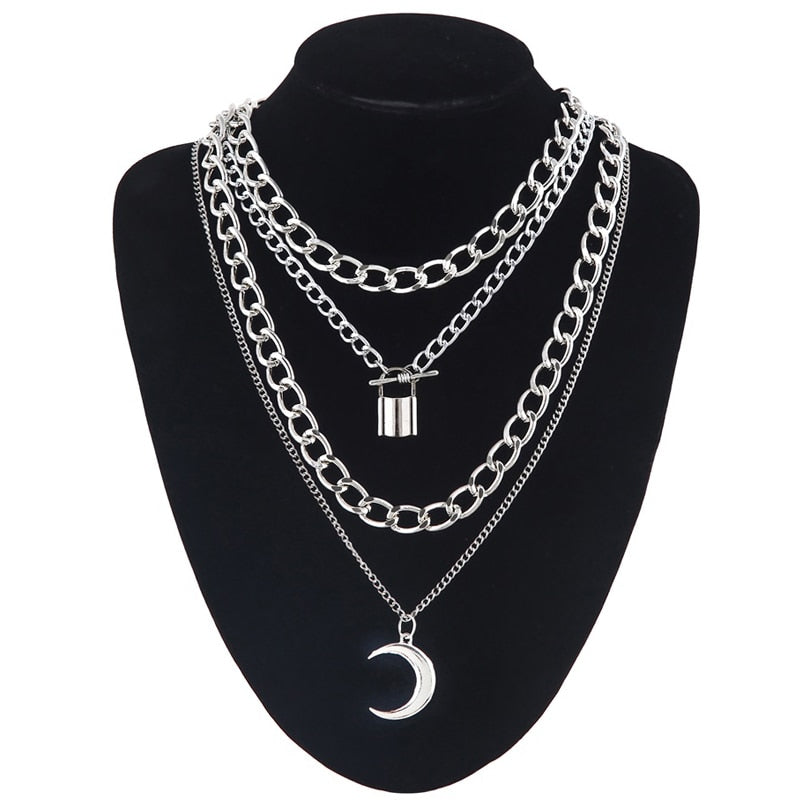 Layered Chain Necklace Cool Lock Goth Accessories Grunge Style Fairy Core Choker 2000s Aesthetic Y2k E Girl Jewelry