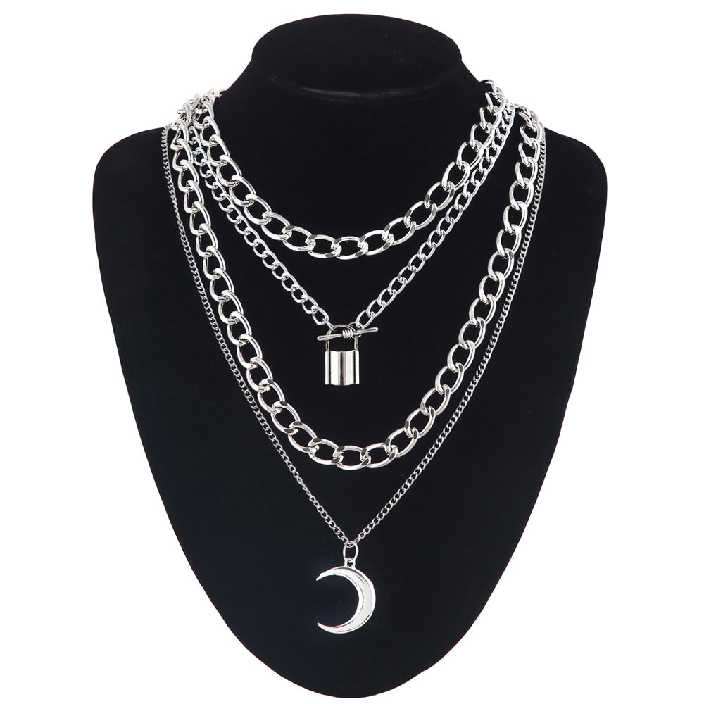 Layered Chain Necklace Cool Lock Goth Accessories Grunge Style Fairy Core Choker 2000s Aesthetic Y2k E Girl Jewelry