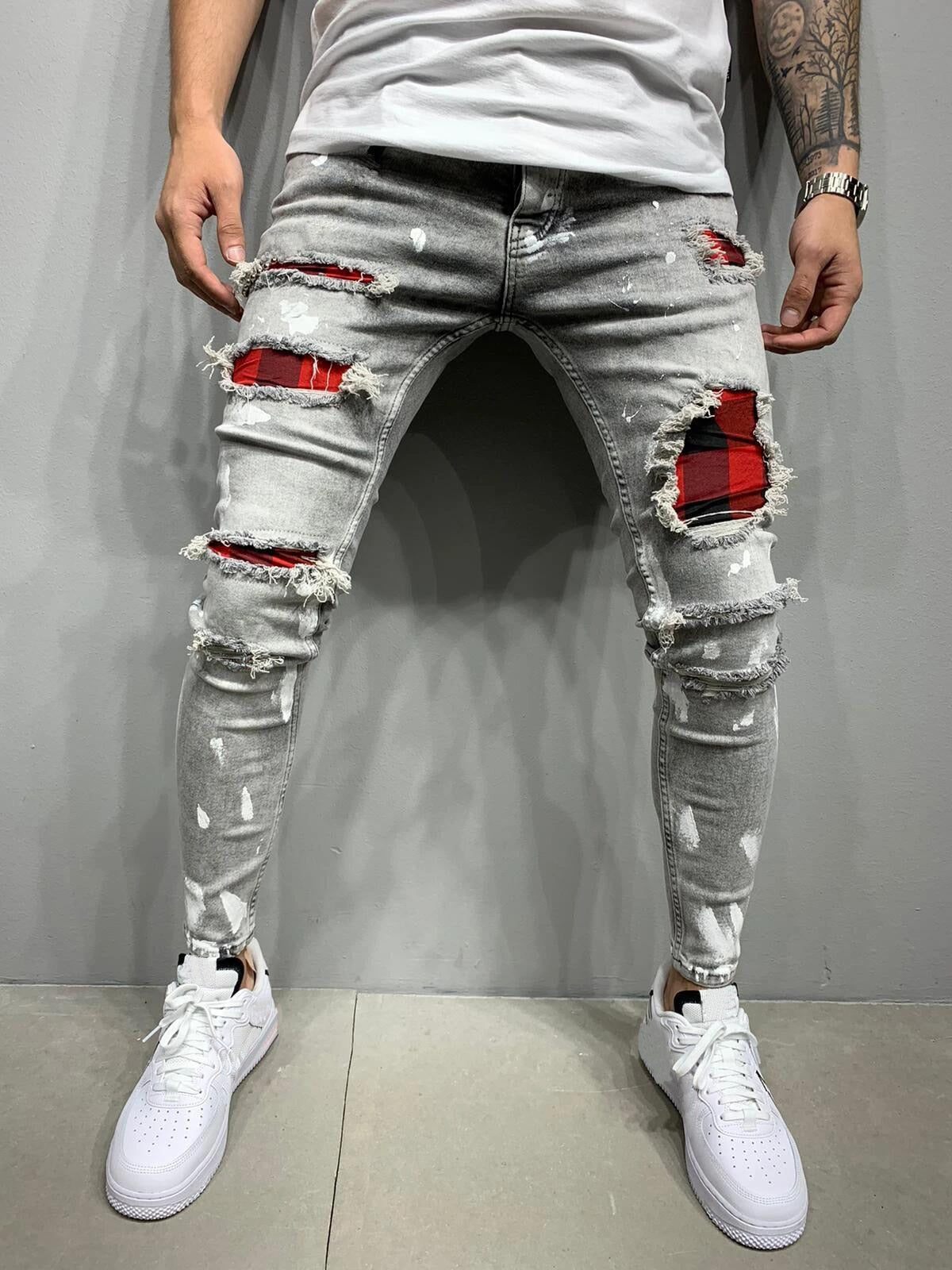 Men High Waist Fashion Jean Spring Summer Boyfriend Motorcycle Street Wear Skinny Casual Denim Pants Jeans Straight Trousers